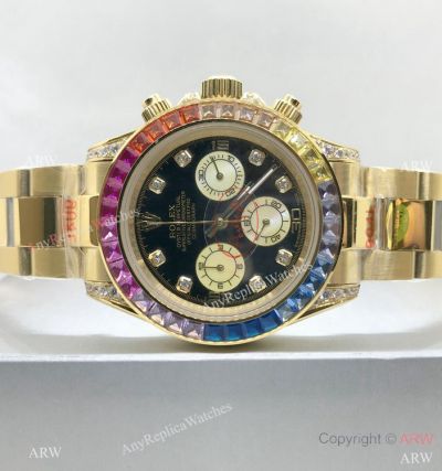 Yellow Gold Rolex Rainbow Daytona Replica Watch 40mm for Men